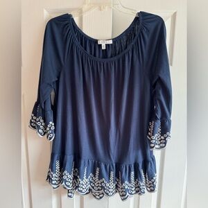Navy Blue Embroidered Women's Top